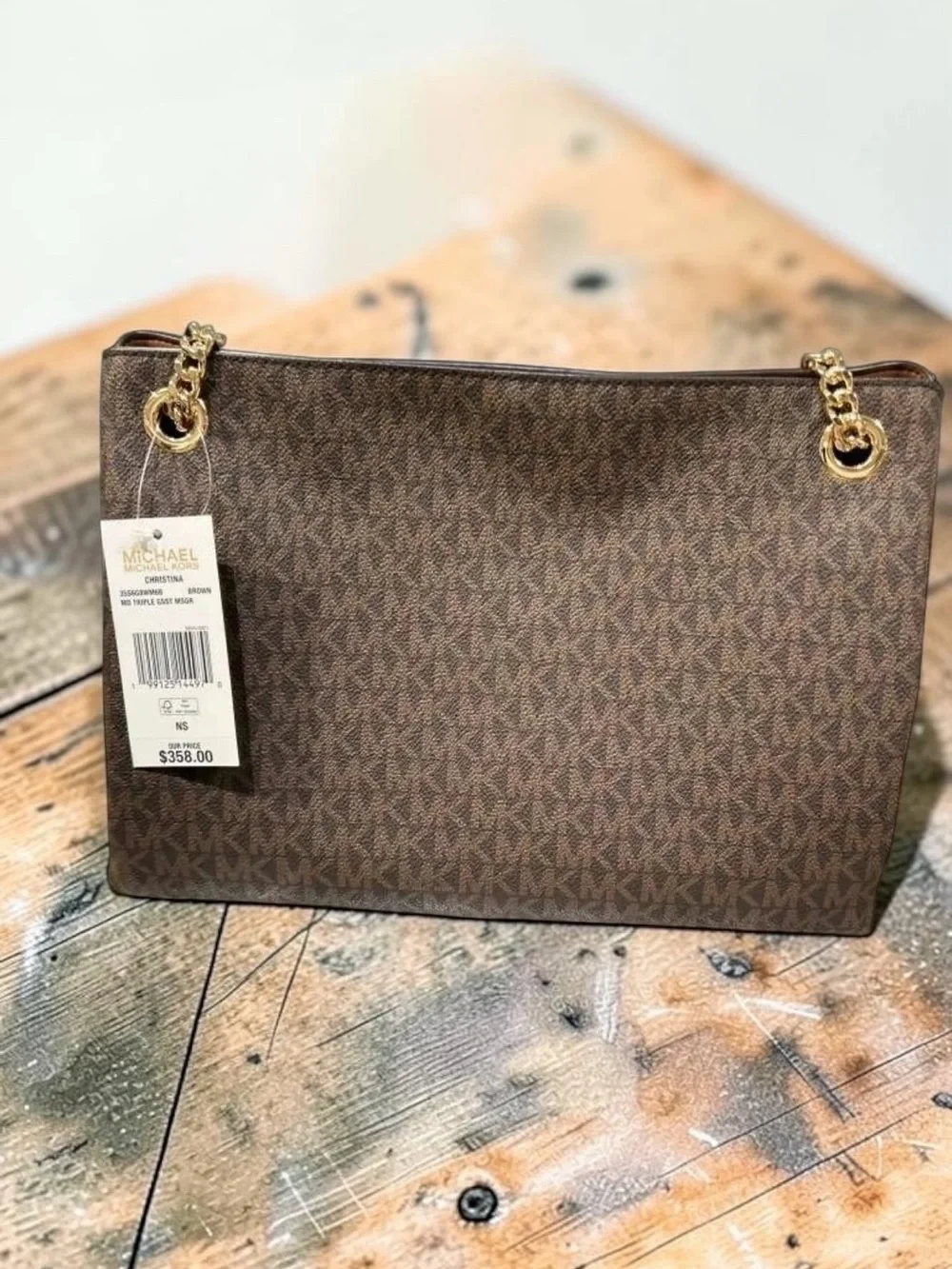 Michael Kors Brown Signature Chain Shoulder Bag with Wallet Set
